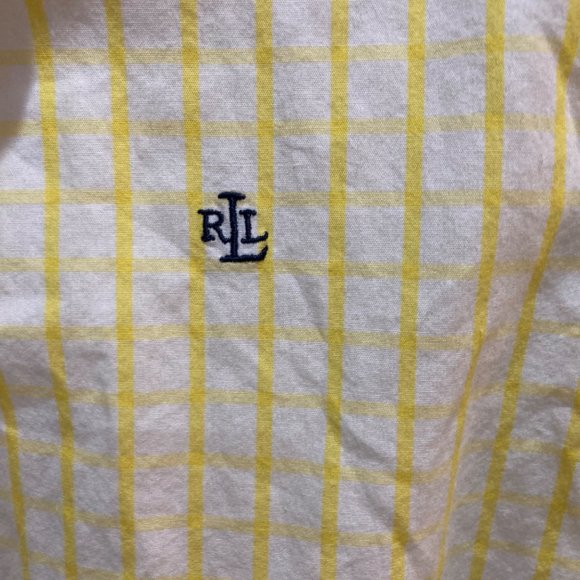 Lauren Ralph Lauren yellow check button up shirt paisley cuffs large - Picture 3 of 8